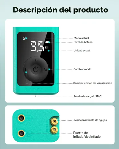 Vista 2 de ETENWOLF Bomba de bola eléctrica de inflado y desinflado de 2 a 17 PSI, bomba de baloncesto con manómetro preciso, bomba de aire recargable
