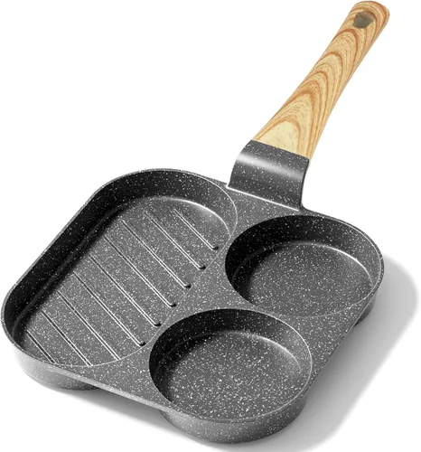 Vista 12 de GiPP Sartén de cerámica antiadherente para huevos, sartén dividida 3 en 1 para tortilla de desayuno, 7.9 pulgadas con mango resistente al calor