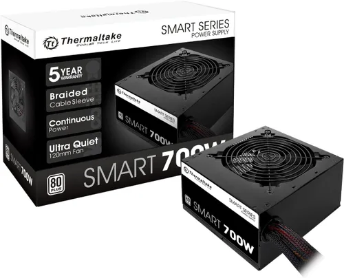 Vista 8 de Thermaltake Smart 500W 80+ White Certificado PSU, Alimentación continua con ventilador de refrigeración ultrasilencioso de 120 mm, fuente