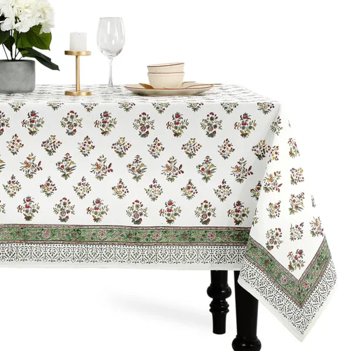 Vista 21 de CPC - Mantel cuadrado 100% algodón, 60 x 60 pulgadas, estampado de bloques indios, mantel para bodas, primavera/verano, barbacoa, verde ágata