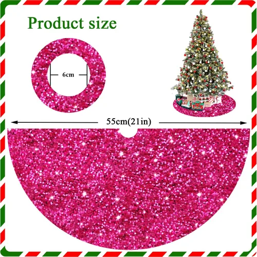Vista 2 de FANPROMS Falda de árbol de Navidad rosa intenso con lentejuelas de 21 pulgadas, faldas de terciopelo de doble cara para árbol de Navidad de mesa