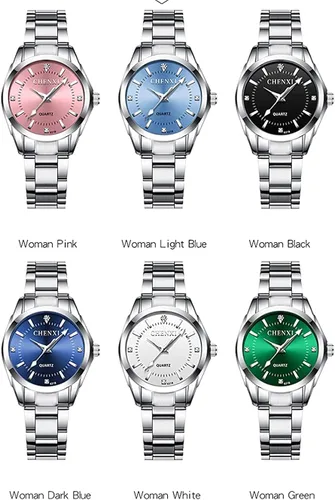Vista 6 de Relojes analógicos de cuarzo plateado de acero inoxidable para mujer, reloj de vestir impermeable luminoso