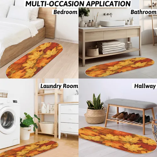 Vista 7 de cfpolar Autumn Maple Leaf Pattern Bathroom Rugs Non-Slip Bath Rug Microfiber Bath Mat Absorbent Kitchen Mats and Rugs Machine Washable Oval Plush