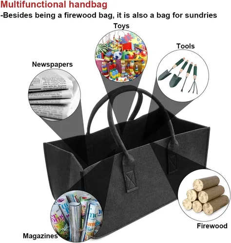Vista 6 de Bolsa para leña plegable para leña, con mango (Negro)