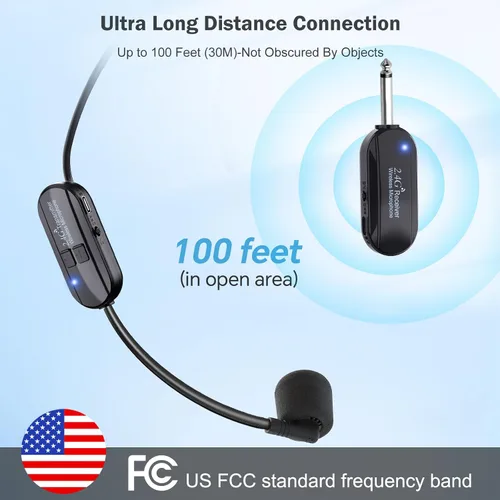 Vista 3 de Auriculares con Micrófono Inalámbrico Doble Profesional: Micrófono Inalámbrico de Diadema para Dos Personas, Micrófono de Diadema y de Mano 2 en 1