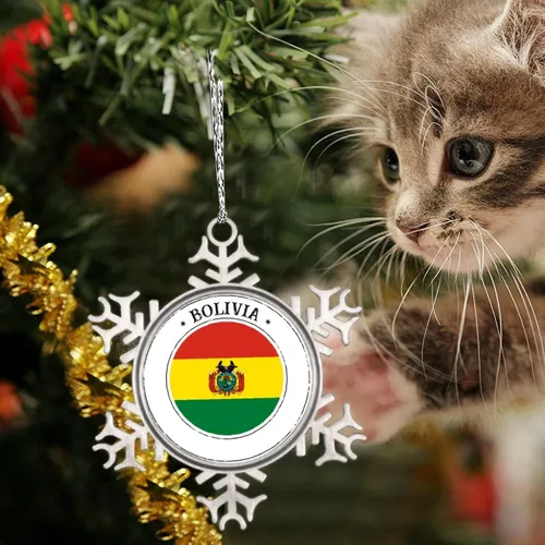 Vista 5 de Adorno de copo de nieve con bandera de Bolivia, adornos de árbol de Navidad, recuerdo de ciudad rural, adornos de Navidad personalizados 2022