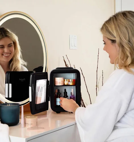 Vista 3 de Cooluli - Minirefrigerador portátil de 1.05 galones, para 6 latas, enfriador y calentador eléctrico para alimentos, bebidas, belleza y maquillaje