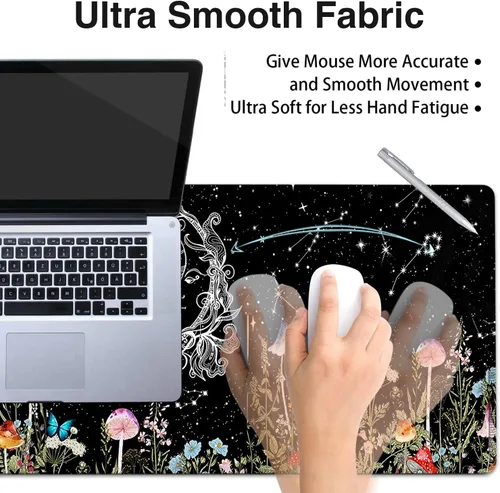 Vista 2 de Alfombrilla de escritorio, alfombrilla grande extendida para mouse con bordes cosidos (31.5 x 11.8 pulgadas), reposamuñecas ergonómico para mouse
