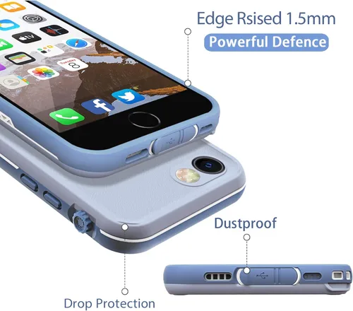 Vista 5 de Funda impermeable para iPhone 8/7/SE 2020, protector de pantalla integrado, totalmente sellado, a prueba de golpes, a prueba de nieve, bajo el agua