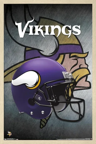 Vista 7 de Trends International NFL Minnesota VIkings - Póster de pared con casco 16, 14.725 x 22.375 pulgadas, versión enmarcada de madera de granero Versión