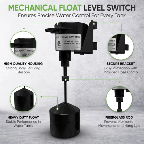 Vista 3 de PumpSpy Interruptor de flotador vertical para bombas de sumidero – Reemplazo de interruptor de bomba universal con cable de 10 pies, control