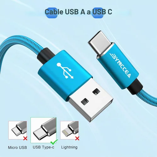 Vista 7 de Bynccea - Paquete de 5 cables USB C de 10 pies tipo C cargador de carga rápida de nailon trenzado USB A a USB C cable para Samsg Galaxy A15 A25 A35