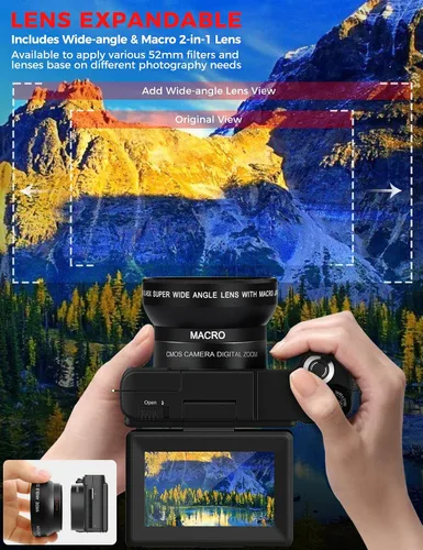 Vista 4 de Cámara Digital 4K con Kit de Accesorios para Creador, Cámara de Vlogging de 48MP con Control Remoto para Vloggers, Enfoque Automático, Pantalla