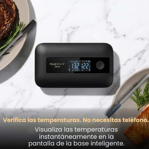 Vista 4 de MeatStick V Duo - Termómetro inalámbrico para carne con 2 sondas, WiFi y Bluetooth de más de 900 pies, pantalla LCD de base inteligente