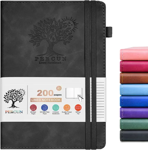 Vista 28 de PERCUN Diario en blanco para hombres y mujeres, 160 páginas en blanco para escribir, dibujar, cuaderno de bocetos, cuaderno de bocetos de cuero
