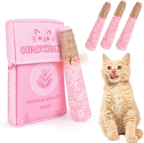 Vista 8 de Paquete de 3 juguetes de hierba gatera para gatos, divertidos juguetes para gatos con cuerda dental y cascabel, juguetes 100% orgánicos de hierba