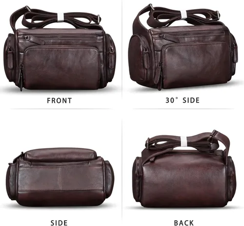 Vista 4 de IVTG Bolso de mensajero de cuero genuino para hombre, bolso cruzado para el hombro, mochila informal para el trabajo, negocios