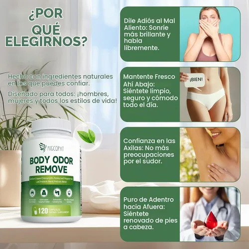 Vista 6 de Suplemento desodorizante corporal de clorofila con 10 mil millones de UFC probióticos, vitamina C y E, perejil, menta, té verde, prebióticos