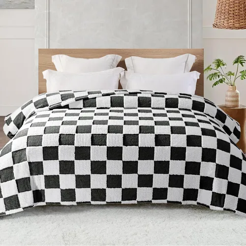 Vista 22 de Exclusivo Mezcla - Manta de franela super suave y cálida con diseño de vellón esponjoso, para sofá, cama, con lindo patrón a cuadros, negro, 50" x
