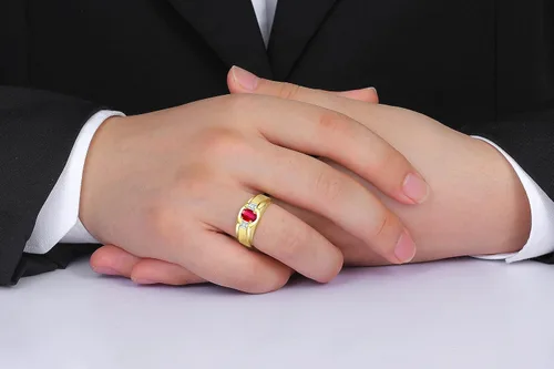 Vista 2 de Rylos Anillos para hombre, chapados en oro amarillo, plata clásica, 0.27 x 0.19 pulgadas, con piedras preciosas ovaladas y diamantes brillantes