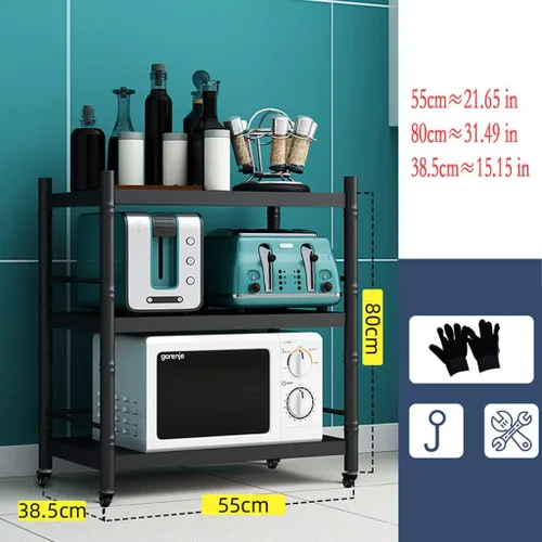 Vista 2 de Carrito de cocina con ruedas con cerradura, carrito de cocina con barra rodante, carrito de servicio industrial, almacenamiento de 3 niveles