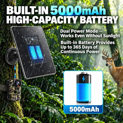 Vista 3 de Trail Camera Solar Panel, Mini Solar Battery Charger DC 12V/1A 6V/1.5A & USB-C Build-in 5000mAh Rechargeable Lithium Battery, IP66 Waterproof