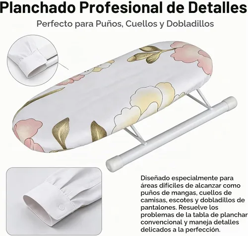 Vista 9 de Mini tabla de planchar plegable, tabla de planchar de mesa que ahorra espacio, manejo de puños y collares, tabla de hierro compacta portátil, diseño