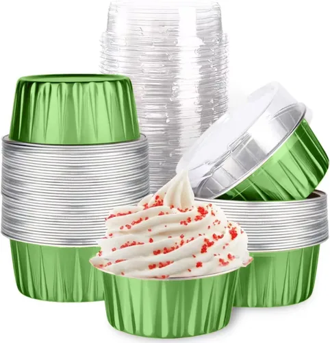 Vista 13 de Mini tazas de papel de aluminio para hornear cupcakes con tapas (40 piezas, 5 oz), forros redondos de papel de aluminio para cupcakes, moldes