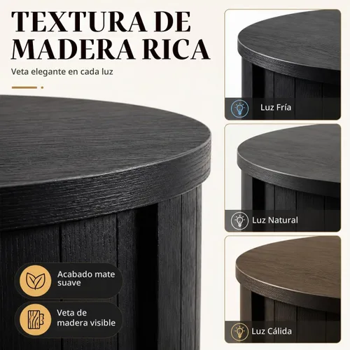 Vista 6 de ARTPOWER - Mesa auxiliar redonda de 31.5 pulgadas con almacenamiento, nogal Acabado de nogal negro