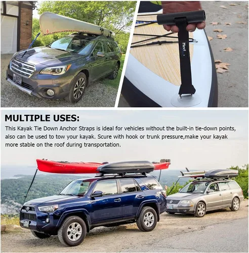 Vista 3 de Bucles rápidos para capó, correas de anclaje de amarre para kayak de mente y acción, accesorios de transporte Canon para capó y maletero