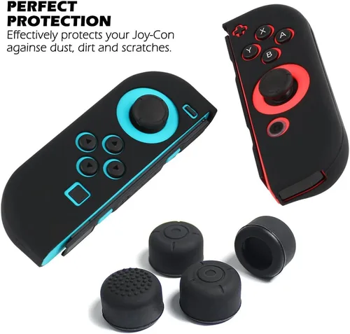 Vista 3 de Protective Case Compatible with Nintendo Switch Joy-Con Controller with Thumb Caps, SENHAI 2 Pack Anti-Slip Silicone Grips Covers with 16 Thumb