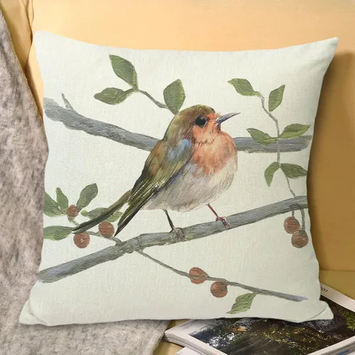 Vista 3 de Juego de fundas de cojín de lino con decoración de animales de estilo granja, funda de cojín para pájaros, cojín para patio, jardín, sofá, sillón