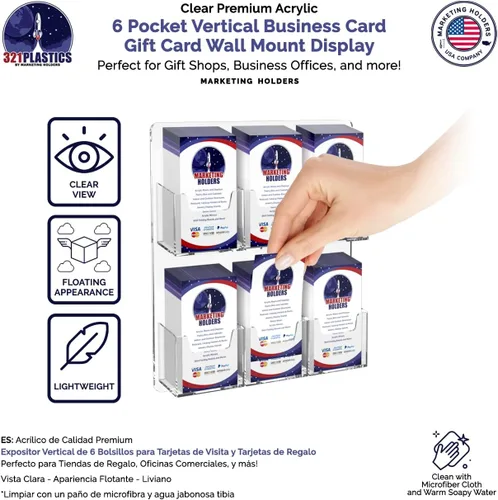Vista 3 de Marketing Holders Tarjetero de pared con accesorios para colgar para tarjetas de regalo verticales de 2 x 3.5 pulgadas, acrílico transparente con 6