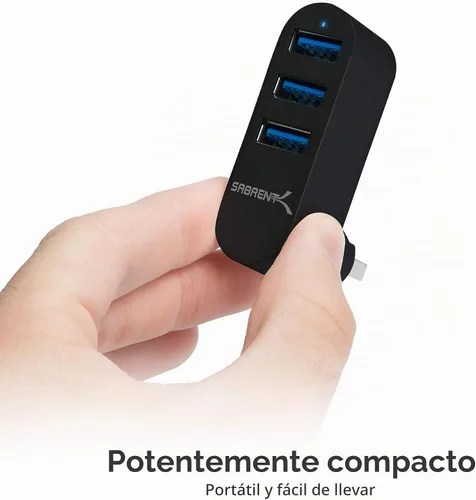 Vista 7 de SABRENT Mini USB 3.0 Hub de aluminio de 3 puertos, giratorio (HB-R3MB)