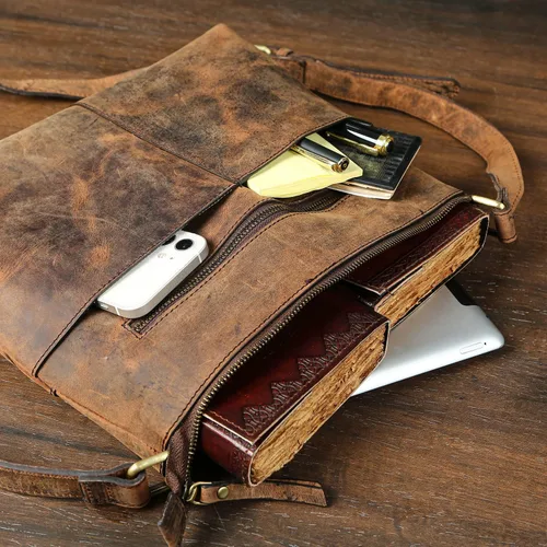 Vista 3 de Bandoleras de cuero para mujer Bolso bandolera de cuero genuino para mujer, Marrón