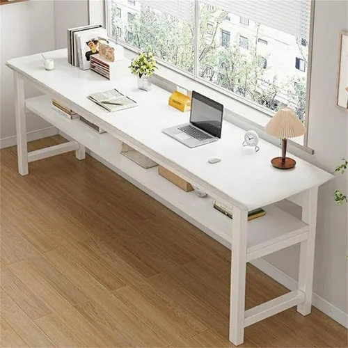 Vista 25 de Escritorio de oficina cuadrado de 15.7 pulgadas de frente a atrás, mesa larga rectangular para sala de estar, escritorio extra largo, estante