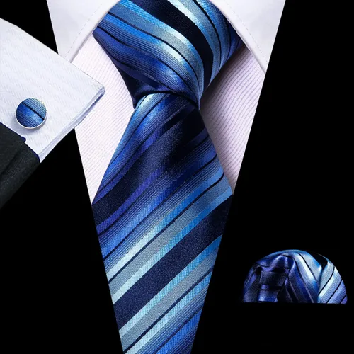 Vista 100 de Barry.Wang Juego de corbatas para hombre, corbata de seda a rayas, tejido a cuadros, gemelos formales, negocios, boda