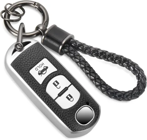 Vista 29 de para llavero de Cadillac con funda de TPU con superficie granulada y cuerda trenzada metálica, funda de llavero mejorada para 2020 en adelante CT4