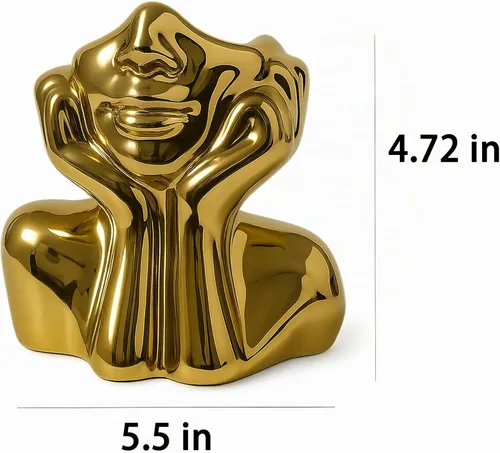Vista 5 de Jarrón de Cara Jarrón de Cerámica Único para Habitación, Oficina, Decoración del Hogar, Dorado, A Small Boho Cute Female Form Head Bust Vase
