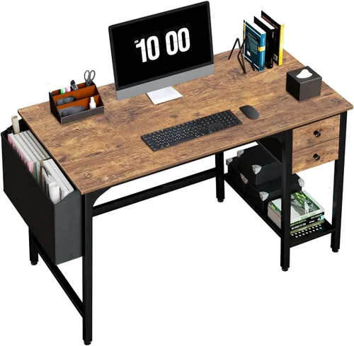 Vista 10 de Lufeiya Escritorio para computadora con cajones de tela, escritorio de juegos reversible de 40 pulgadas para espacios pequeños, oficina en casa