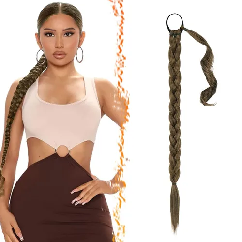 Vista 8 de Barsdar Extensión de 26 Pulgadas de Cola de Caballo Trenzada Larga con Banda Elástica - Extensiones de Cabello en Cola de Caballo Recta y Elegante