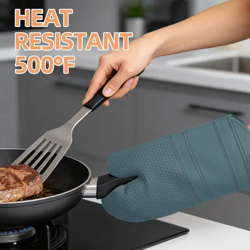 Vista 6 de YUTAT Silicone Oven Mitts,Heat Resistant 500F Kitchen Mitts 2PCS,Waterproof Cooking Gloves with Soft Polyester Filling for Kitchen Cooking Baking