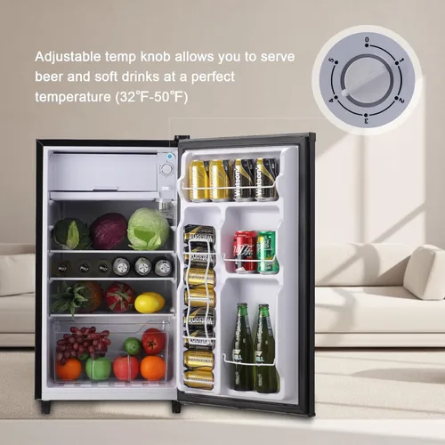 Vista 2 de WANAI Mini refrigerador de 3.2 pies cúbicos de una sola puerta con congelador con control ajustable de 5 temperaturas para el hogar, cocina, Negro