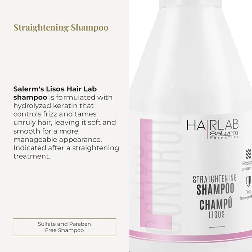 Vista 2 de SALERM - Champú de queratina - Lisos Hair Lab - 10.1 fl oz - Controla el encrespamiento del cabello - Suave y liso - Con protector térmico