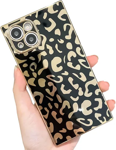 Vista 8 de Elegante Compatible con iPhone 12 Funda de Borde Rectangular, Lindo Patrón de Leopardo de Lujo Funda con Plateado Protector de Cámara TPU Suave A