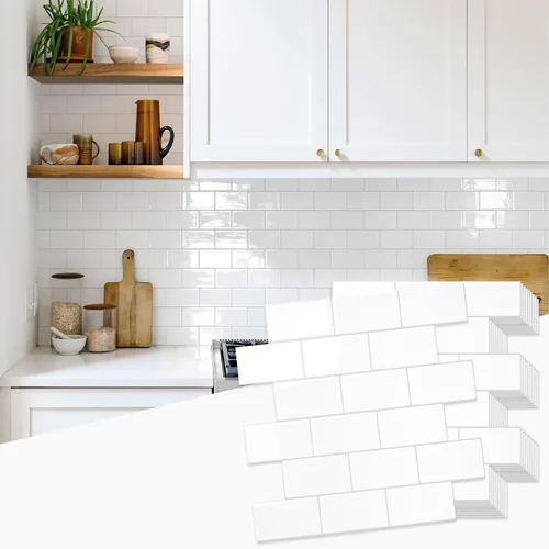 Vista 12 de STICKGOO - Azulejos de metro blancos para despegar y pegar, azulejos adhesivos para cocina (paquete de 1, diseño más grueso)