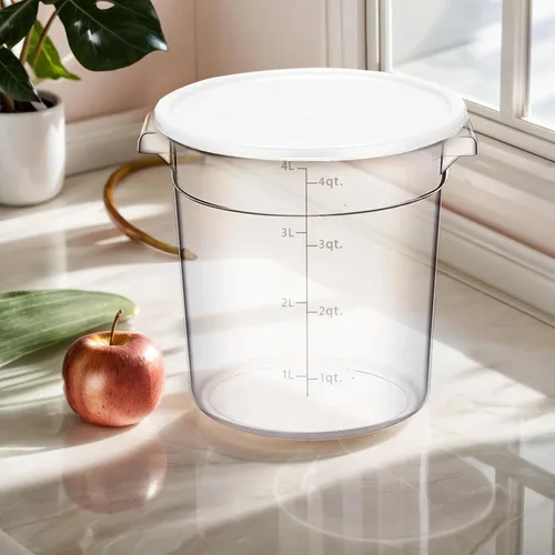 Vista 6 de Contenedor de almacenamiento de alimentos de 4 cuartos de galón con tapas para prueba de masa y pan, recipiente redondo transparente