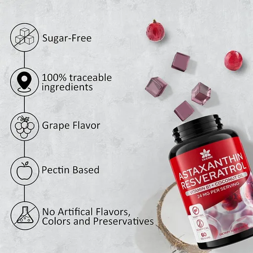 Vista 7 de Suplementos de astaxantina de 24 mg con resveratrol, vitamina B1, aceite de coco, antioxidantes orgánicos de algas para hombres y mujeres