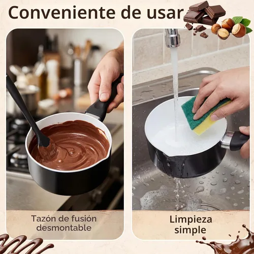 Vista 4 de ROCEEI - Máquina de fusión de chocolate doble olla eléctrica con espátula