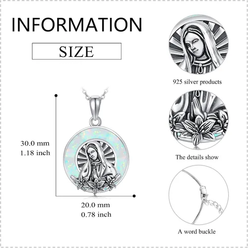 Vista 5 de LONAGO Collar con colgante de medalla milagrosa de la Virgen María con ópalo creado en la Marina Blessed Mother Necklace Regalo para mujeres Día